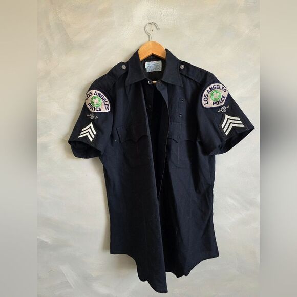 Vintage LAPD Los Angeles Police Uniform Shirt Obsolete Button Patches Sz 33 - Picture 1 of 11